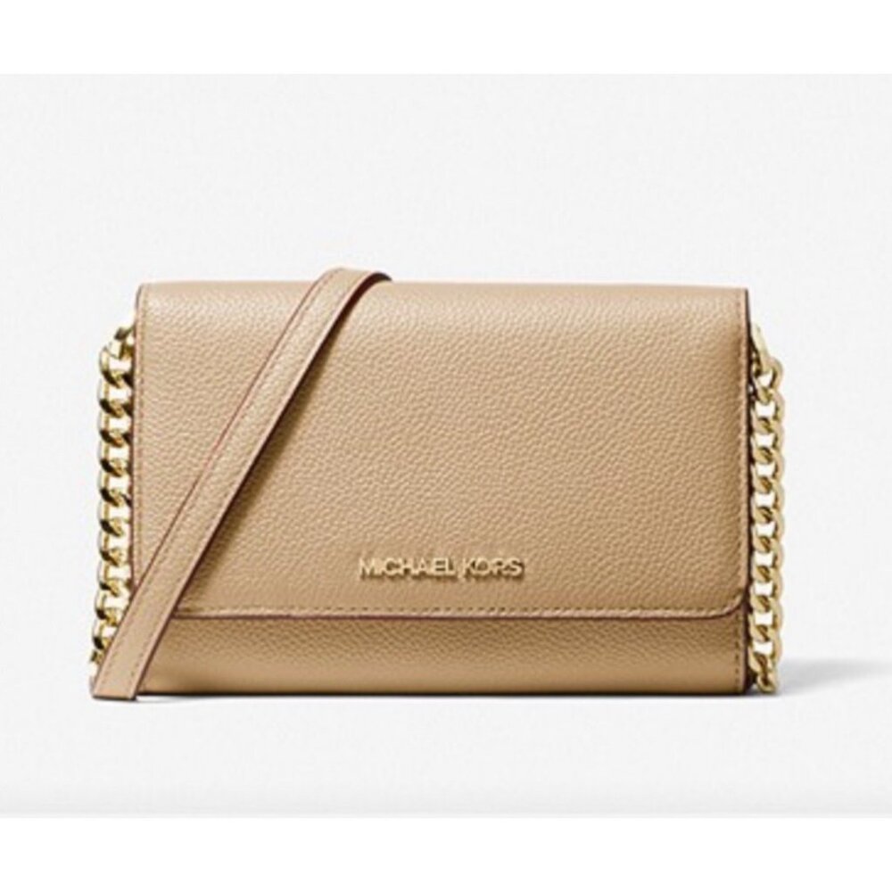 NWT Michael Michael Kors Jet Set Travel Pebbled Leather Crossbody Bag in Bisque